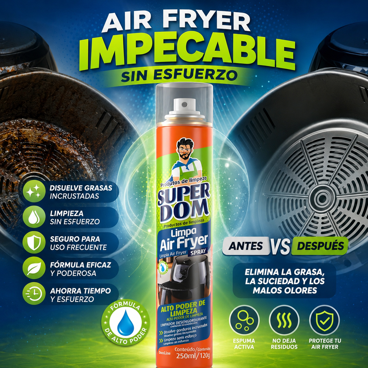 Super Dom Espuma Limpia Air Fryer