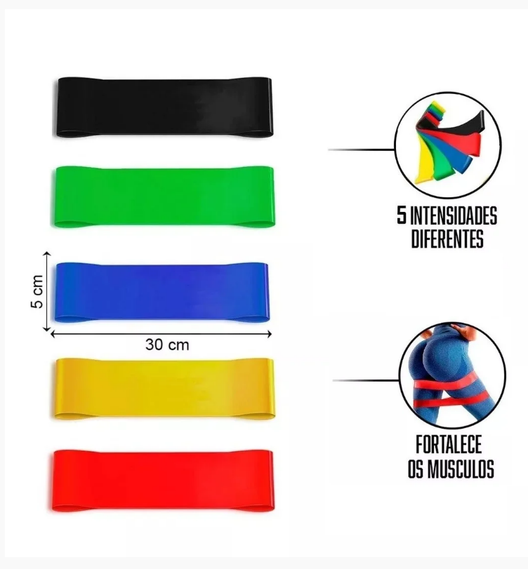 Kit De 5 Bandas Elasticas Varios Niveles